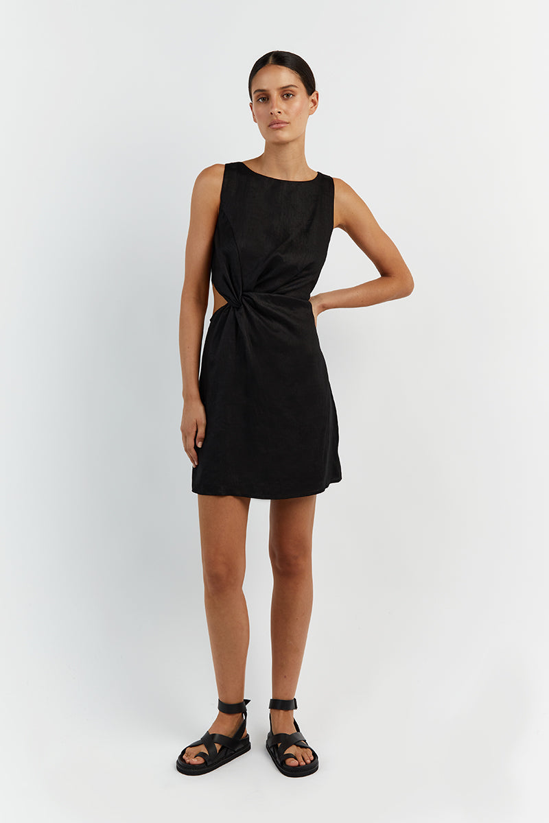 LEILANI BLACK LINEN MINI DRESS