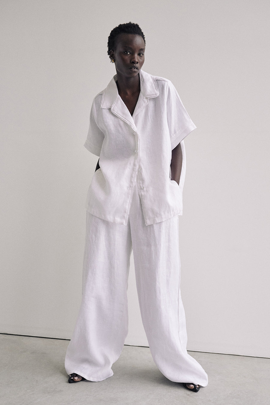 DULCE WHITE LINEN WIDE LEG PANT