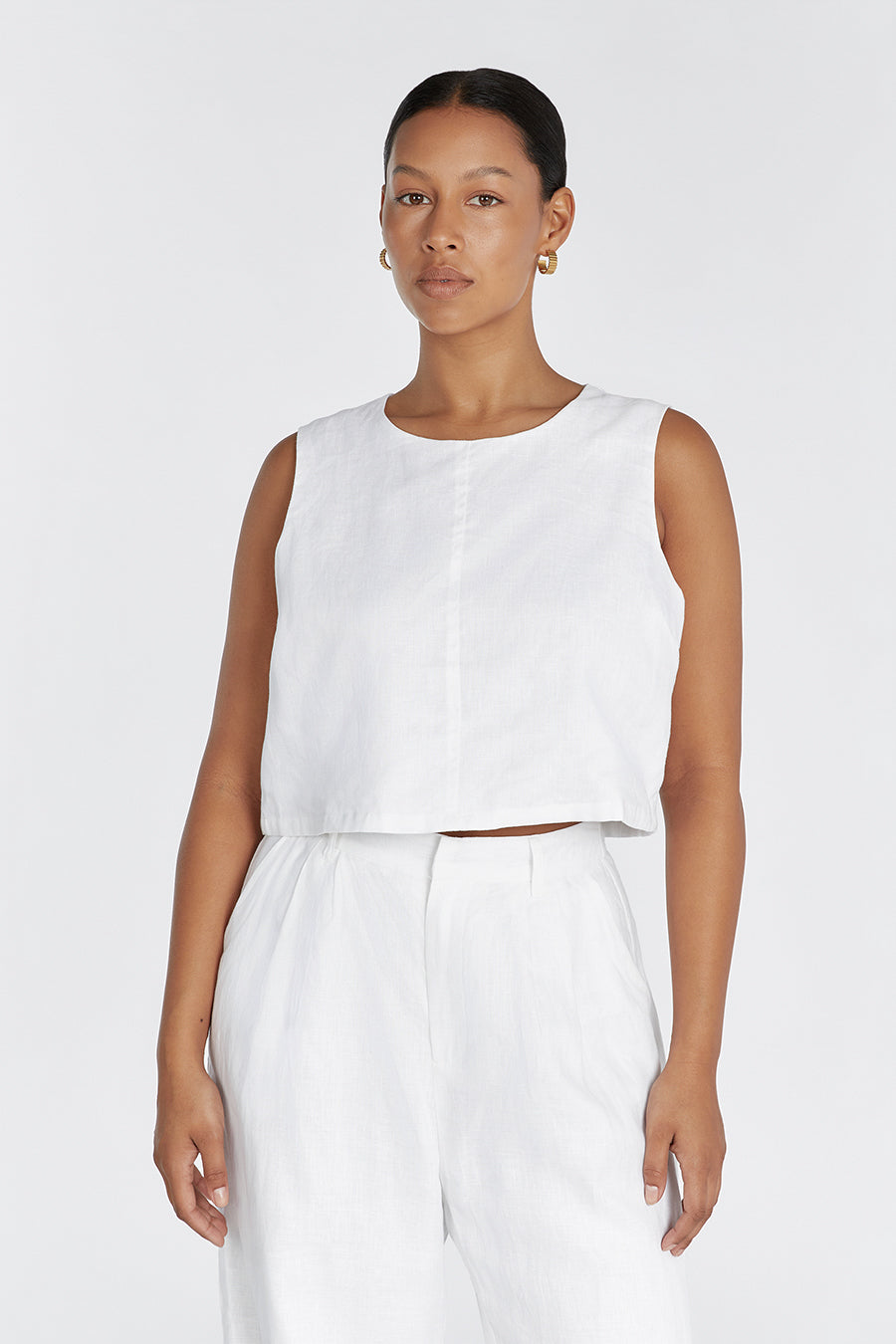 MONICA WHITE SCOOP LINEN CROP TOP