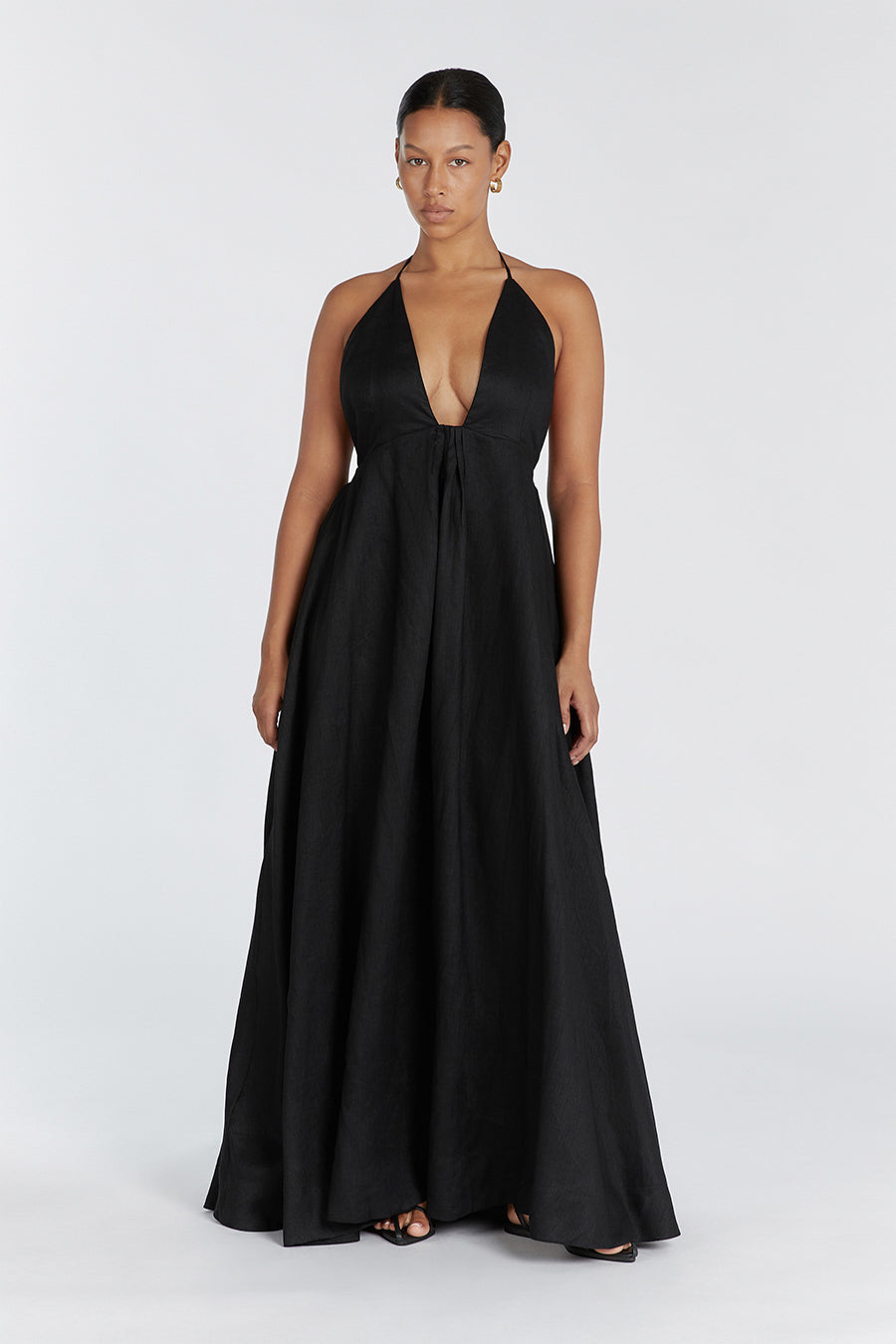 SICILY BLACK LINEN MAXI DRESS