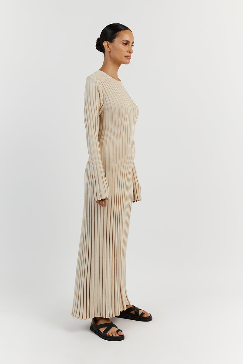ADA STONE LONG SLEEVE MIDI DRESS