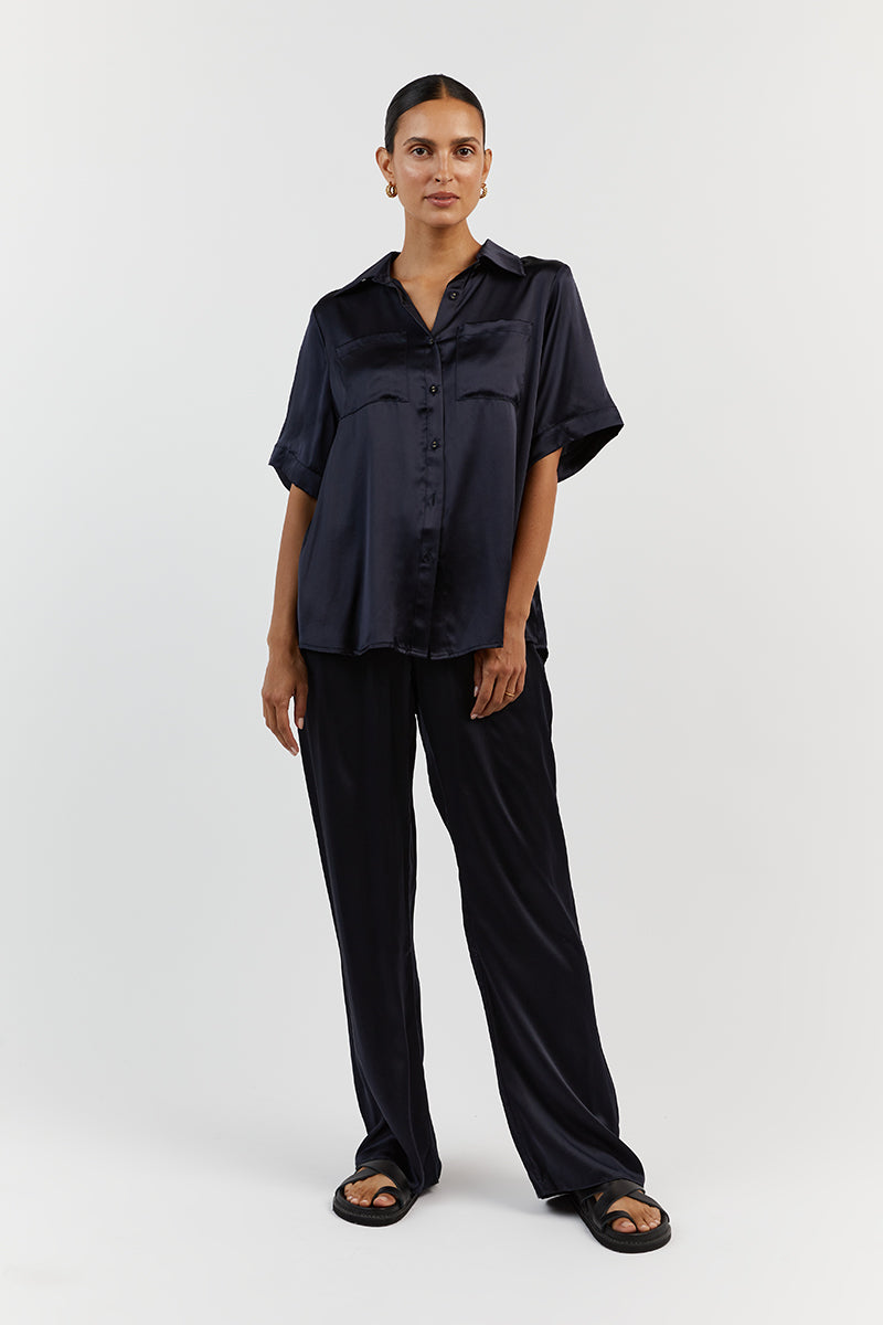 EVANS NAVY SILK VACATION SHIRT