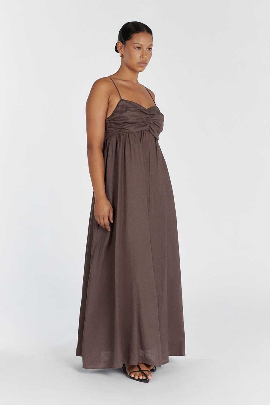 DALLAS CHOCOLATE LINEN MAXI DRESS
