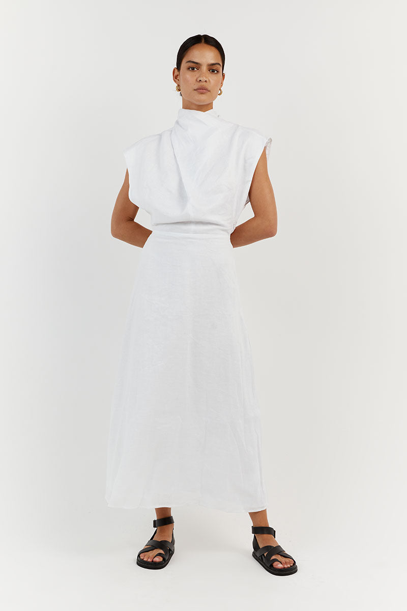 ALESSI WHITE LINEN MIDI DRESS