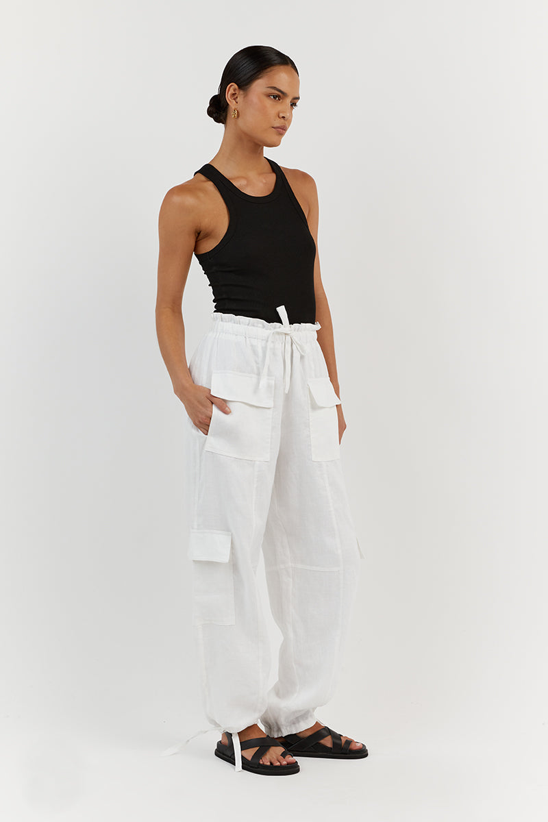 ISLA WHITE LINEN CARGO PANT