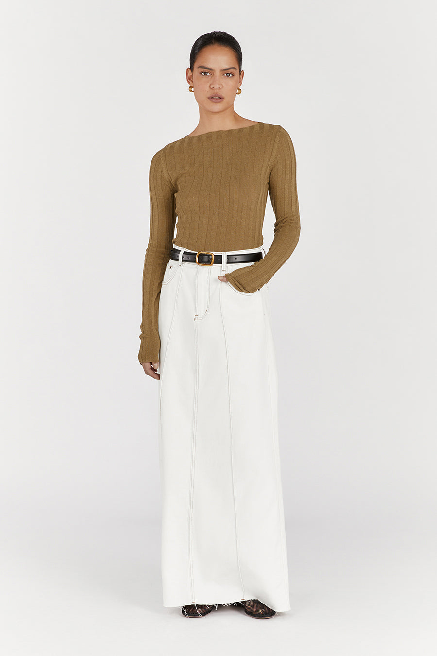 GOLDIE KHAKI MARLE LONG SLEEVE TOP