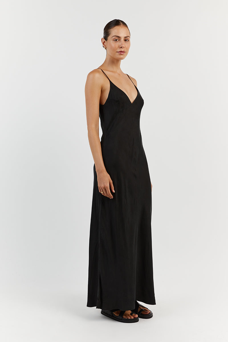 KINGSTON BLACK CUPRO MIDI DRESS