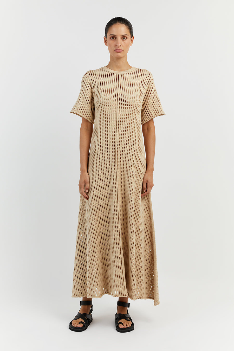DENNY WHEAT SHORT SLEEVE MAXI DRESS
