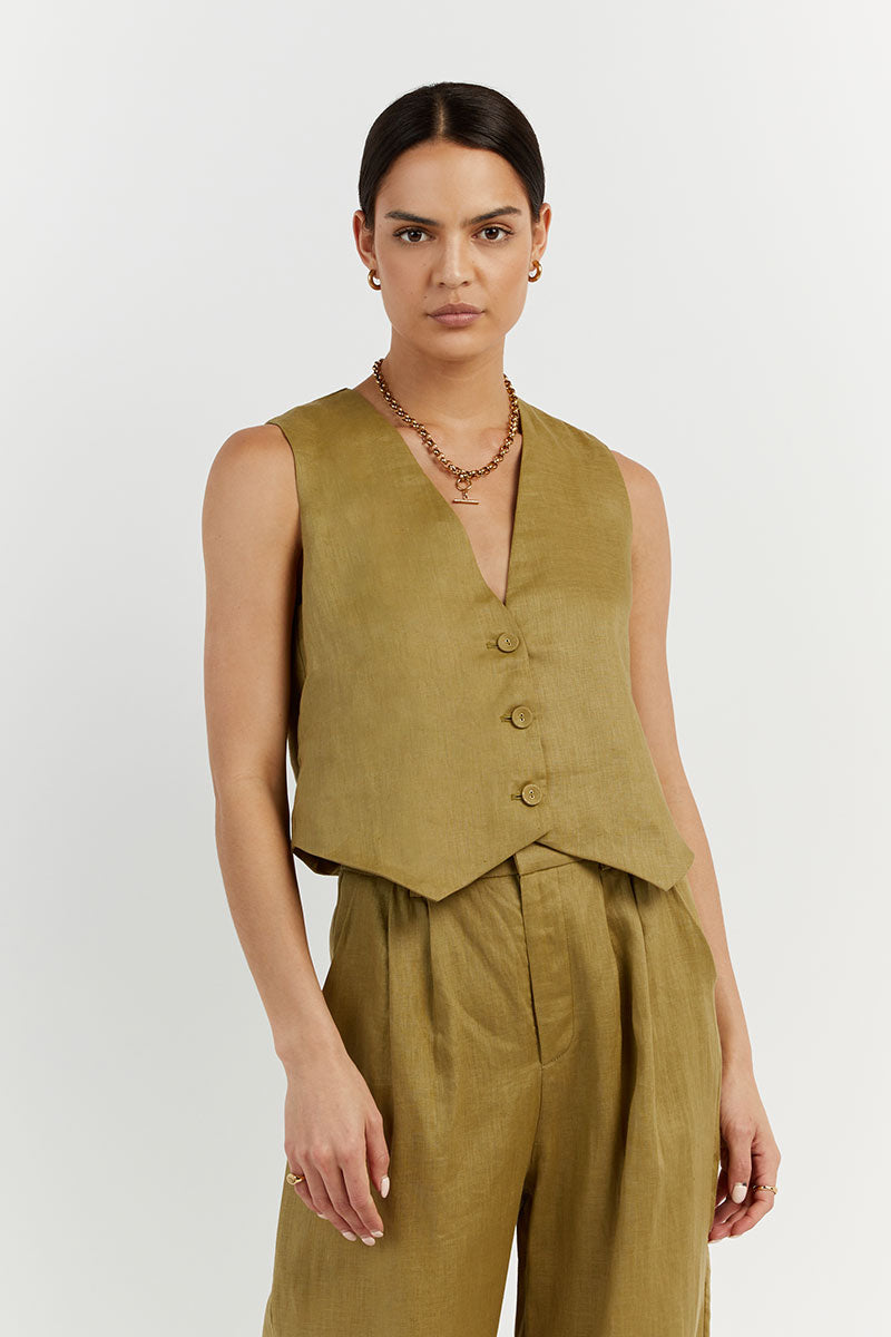 BANKS OLIVE LINEN VEST