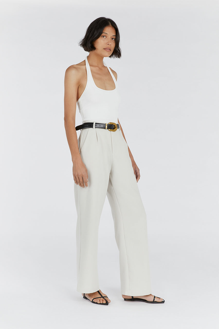 EDDISON OFF WHITE KNIT HALTER TOP