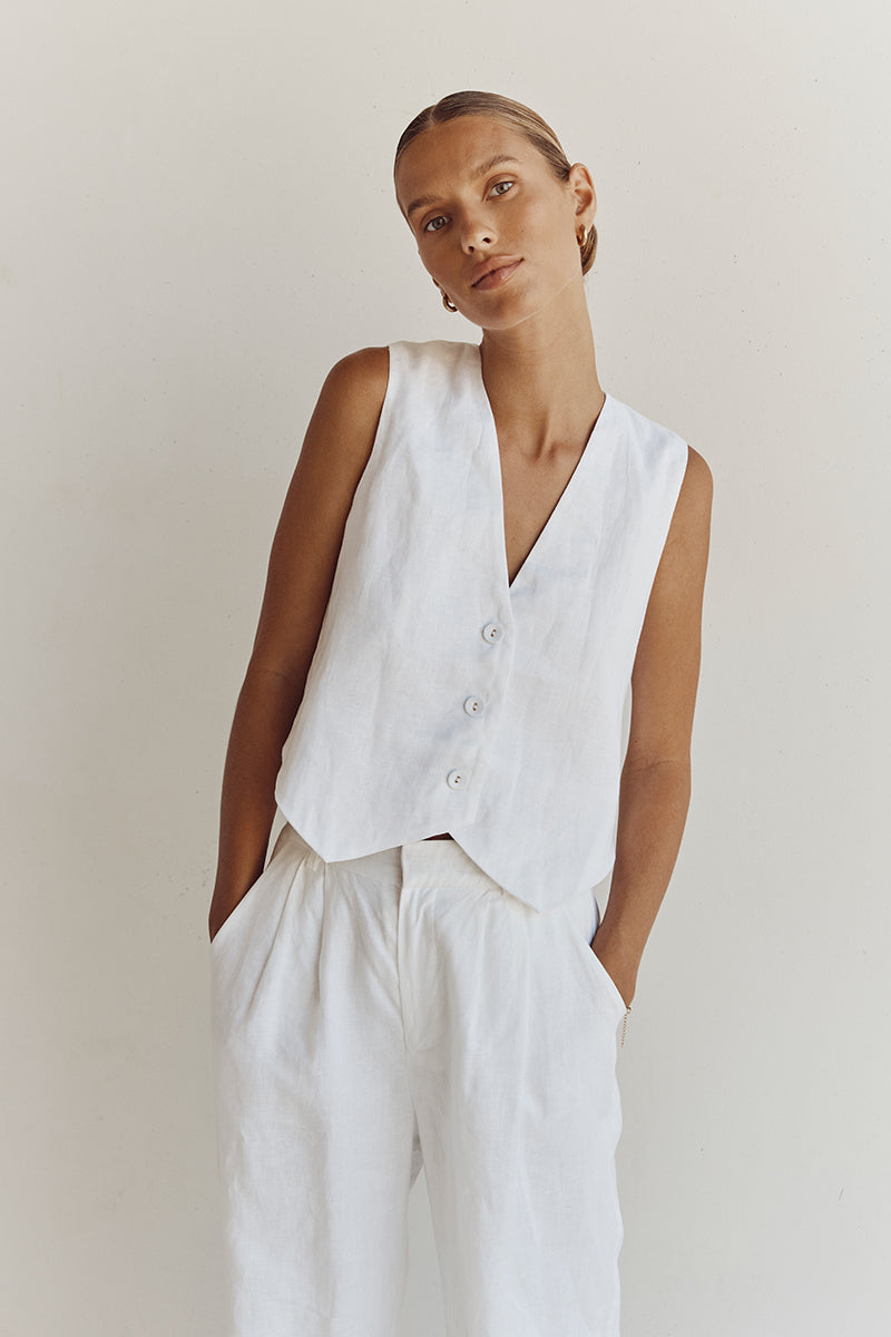 BANKS WHITE LINEN VEST
