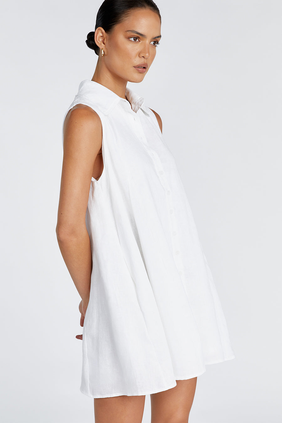 MARC WHITE LINEN SLEEVELESS DRESS