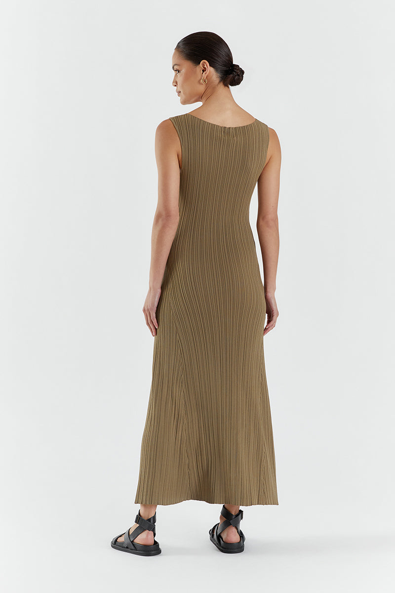 IVY KHAKI S/LESS MIDI DRESS