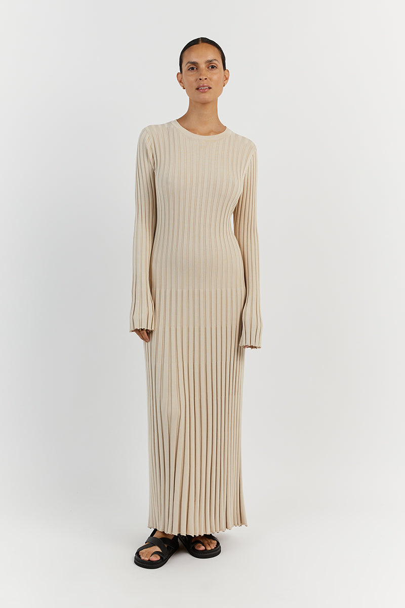 ADA STONE LONG SLEEVE MIDI DRESS