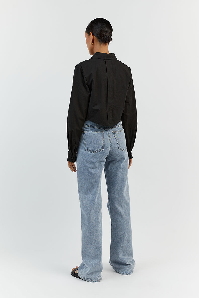 JORDY BLACK COTTON CROPPED SHIRT