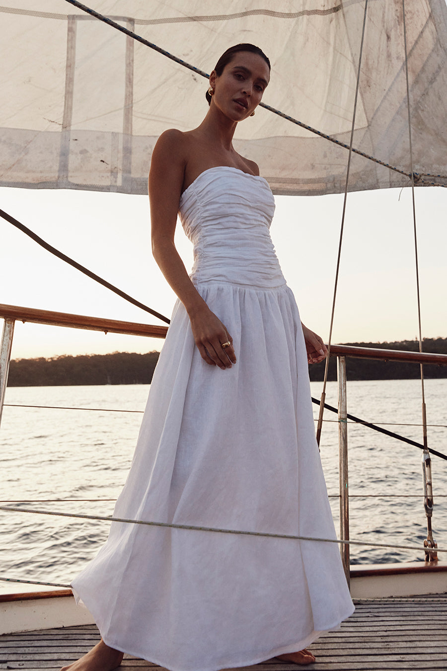 CATANIA WHITE LINEN STRAPLESS DRESS