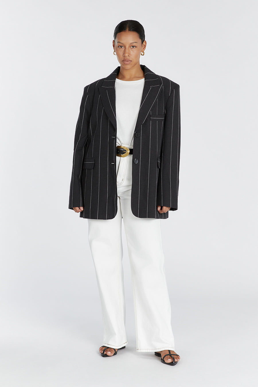 AVA BLACK PINSTRIPE BLAZER