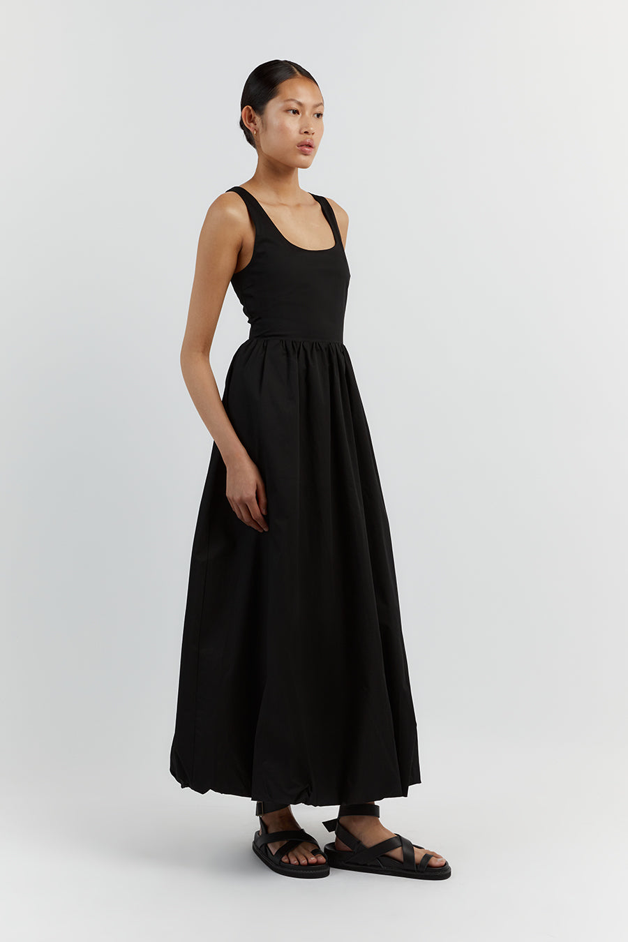 MORGAN BLACK COTTON MIDI DRESS