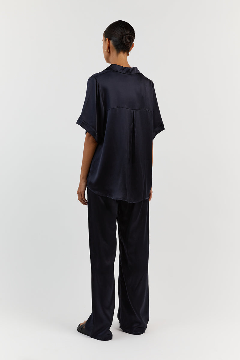 EVANS NAVY SILK VACATION SHIRT