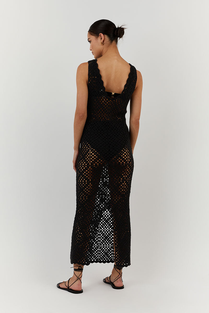 CLOVER BLACK CROCHET MIDI SKIRT