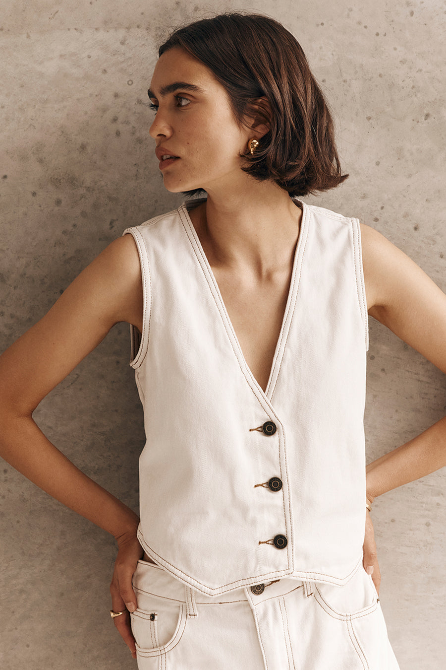 LENNON OFF WHITE DENIM VEST