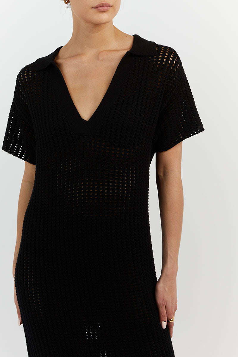 DENNY BLACK CROCHET MIDI DRESS