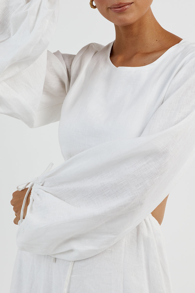 MOLLY WHITE LINEN MIDI DRESS