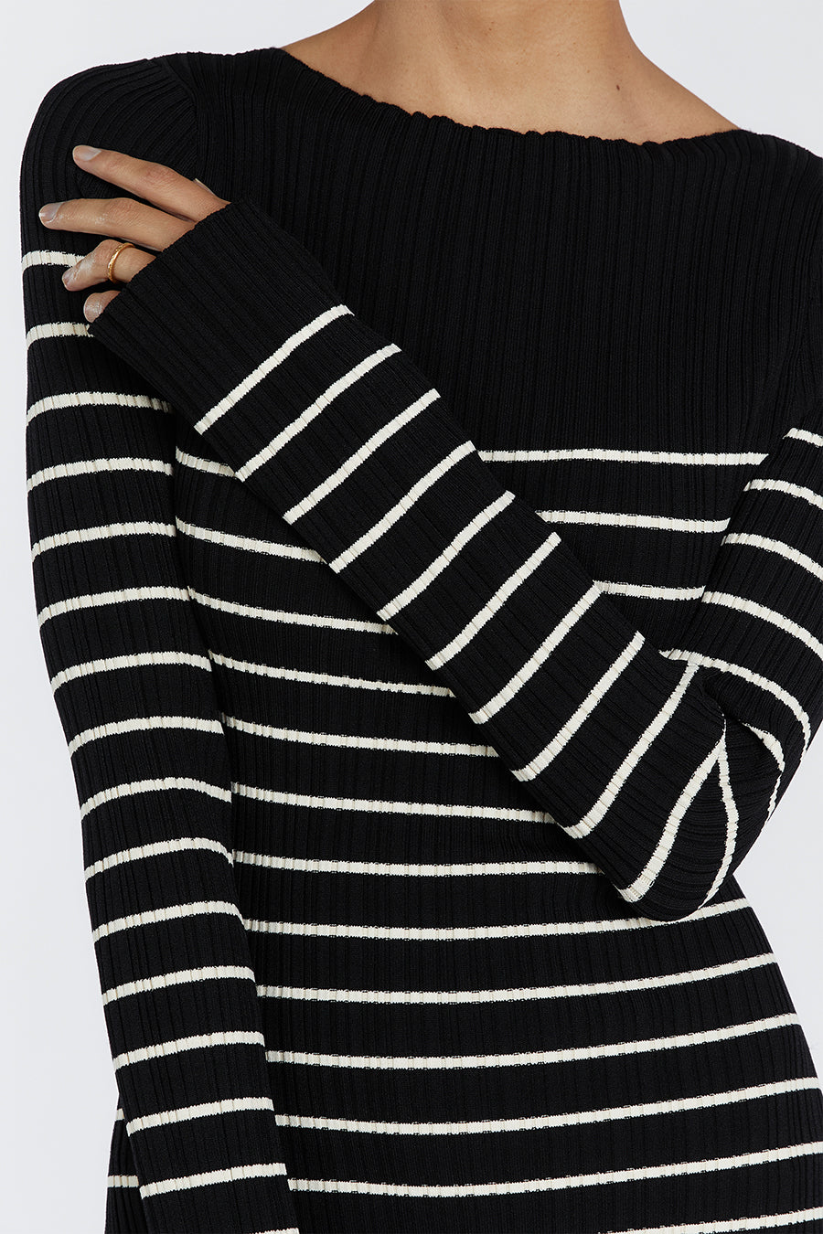 BILLIE BLACK STRIPE LONG SLEEVE MIDI DRESS