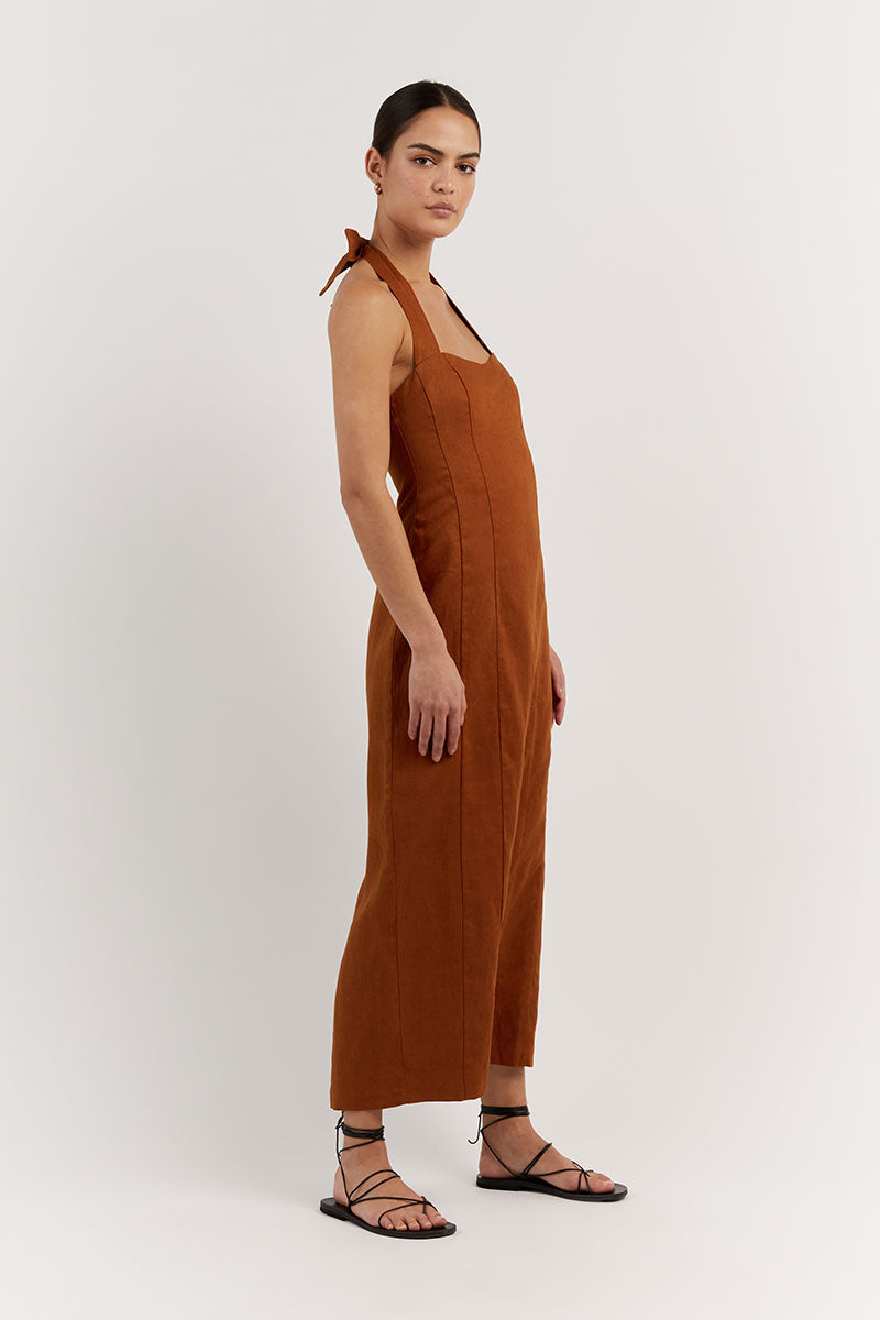 WILLOW TOBACCO LINEN LONG DRESS