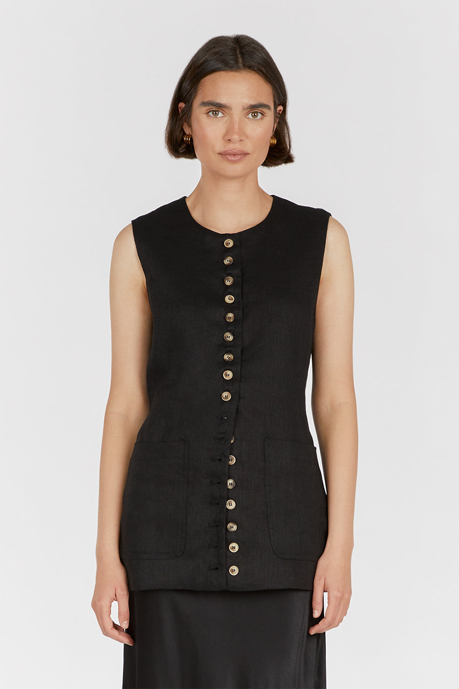 TILLY BLACK LINEN LONGLINE VEST