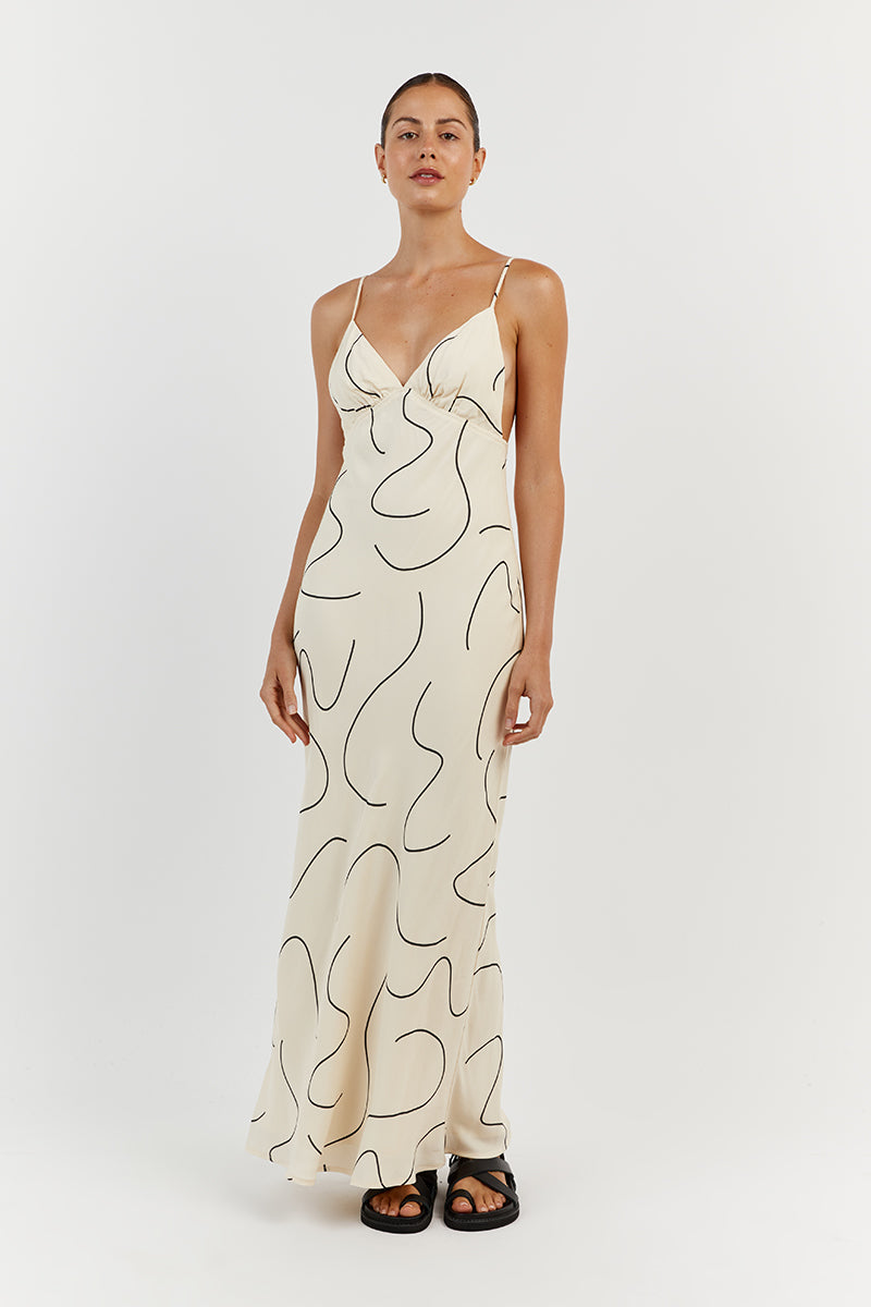 LUNA CREAM VISCOSE SLIP MIDI DRESS