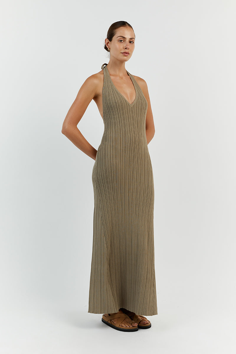 SIENNA MOSS PLUNGE HALTER MIDI