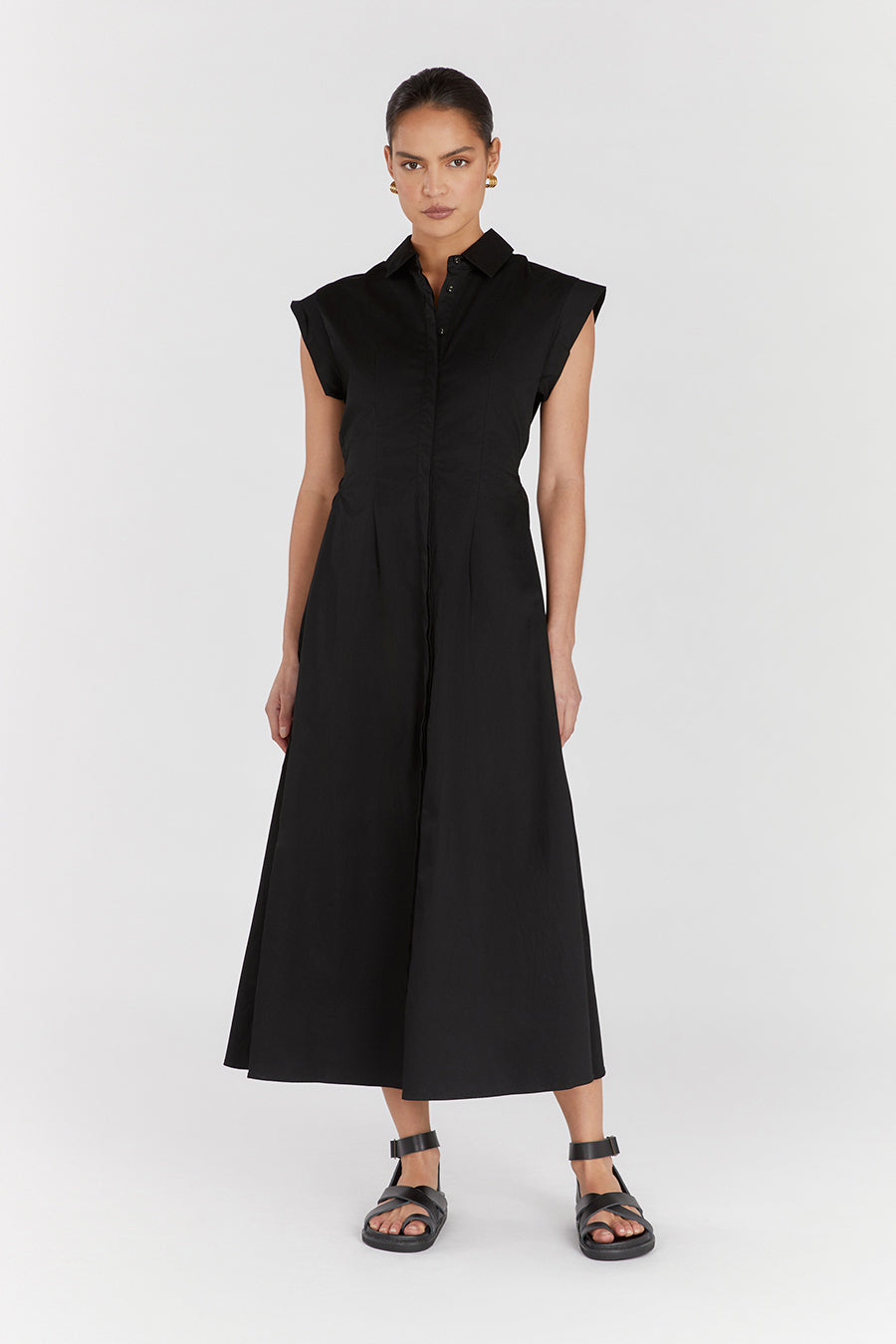 LAUREN BLACK COTTON MIDI DRESS