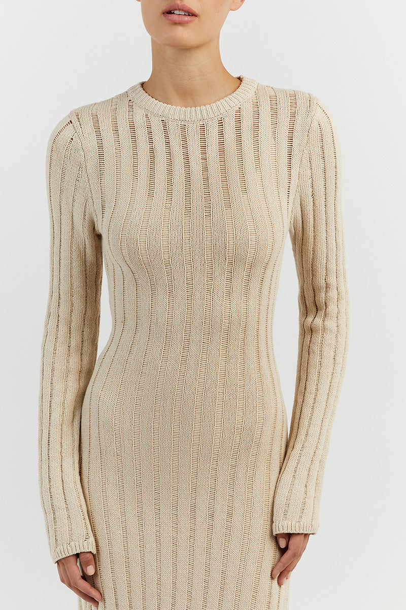 STEVIE NATURAL LONG SLEEVE MAXI DRESS