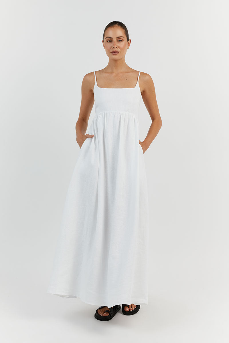 SUNNY WHITE LINEN MIDI DRESS