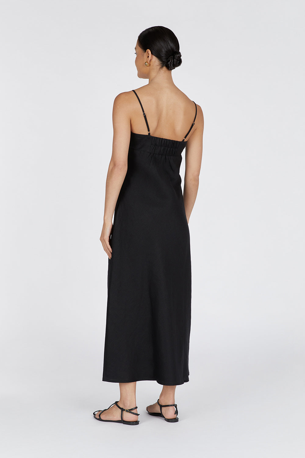 LUCIA BLACK LINEN MIDI DRESS