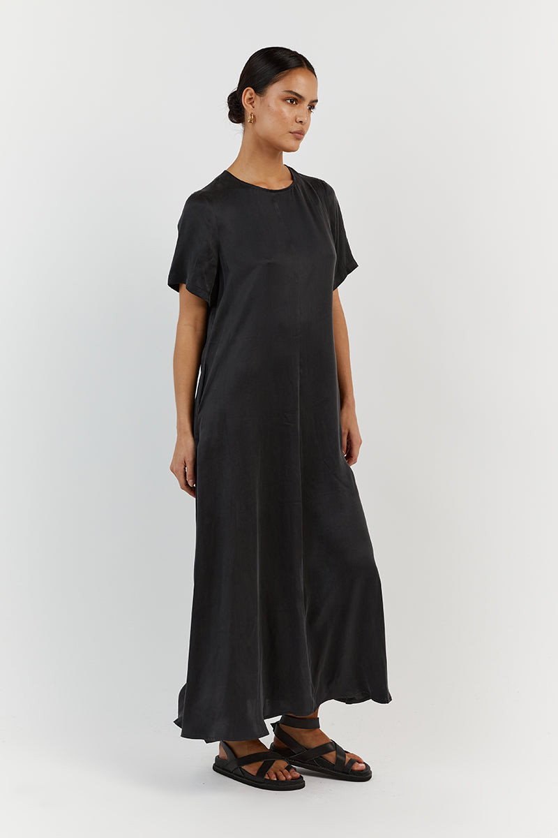 LAYLA BLACK SILK SLEEVE DRESS