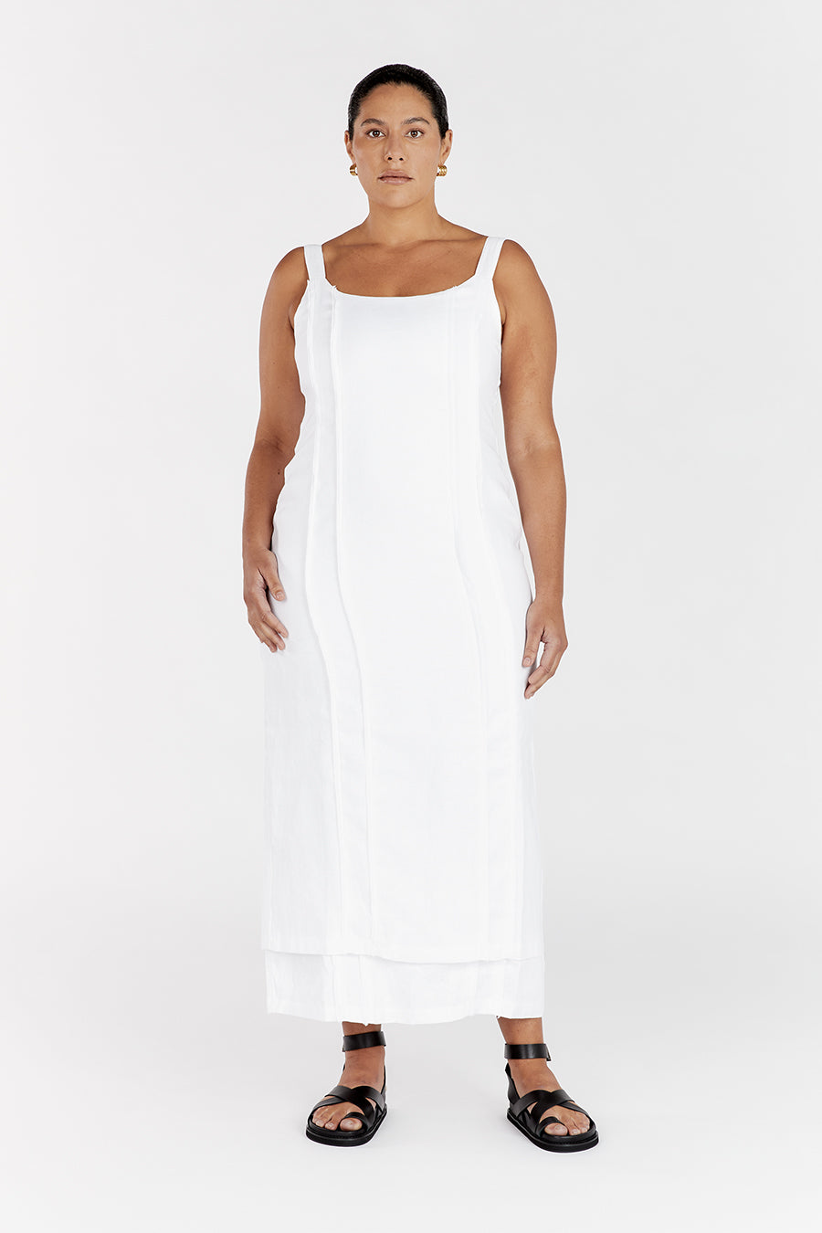 DULCE WHITE LINEN MIDI DRESS