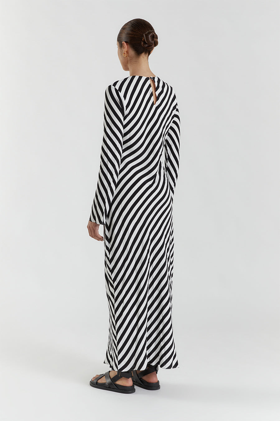 CLEMENCE BLACK/WHITE SLEEVED  MIDI DRESS