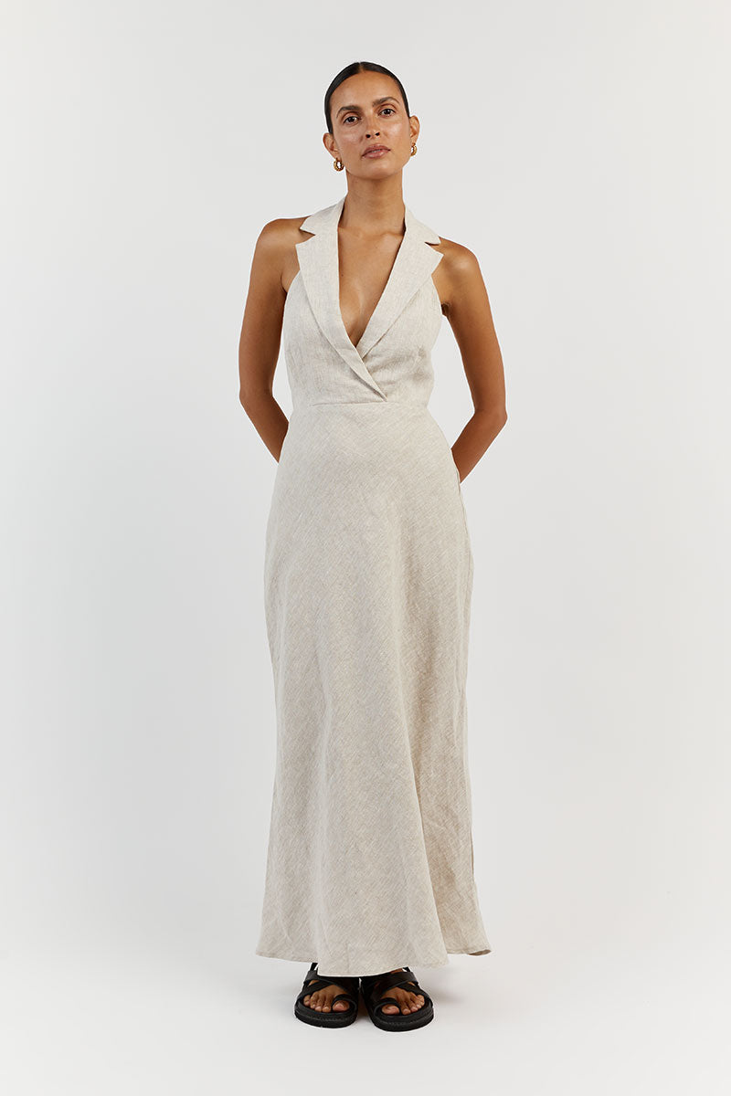 EZRA NATURAL LINEN MIDI DRESS