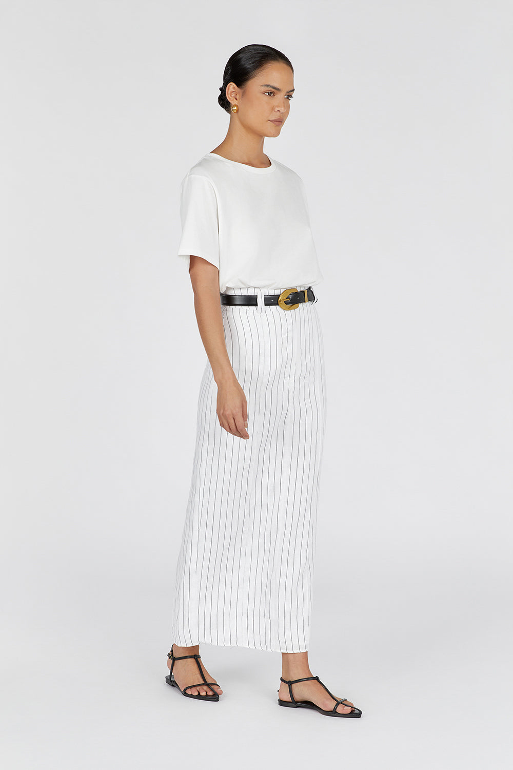 MARCEL WHITE PINSTRIPE MIDI SKIRT