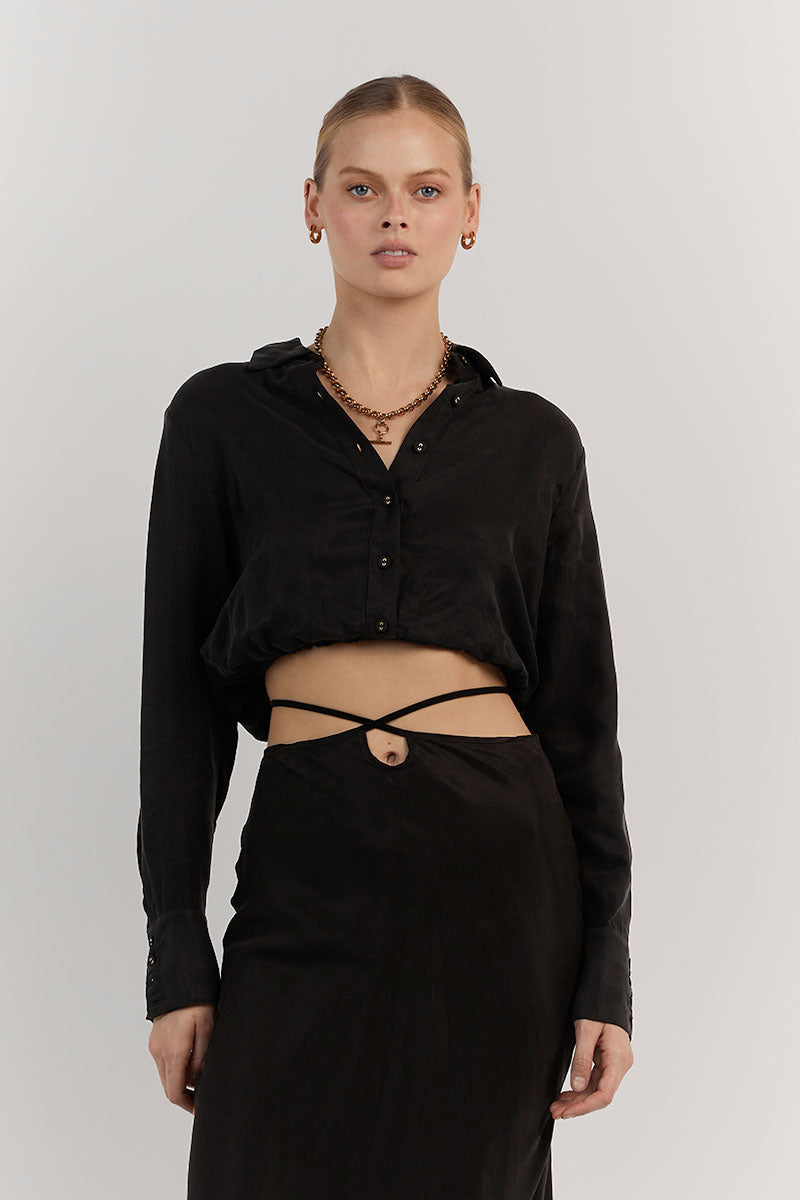 MIA BLACK CROPPED SLEEVED SHIRT
