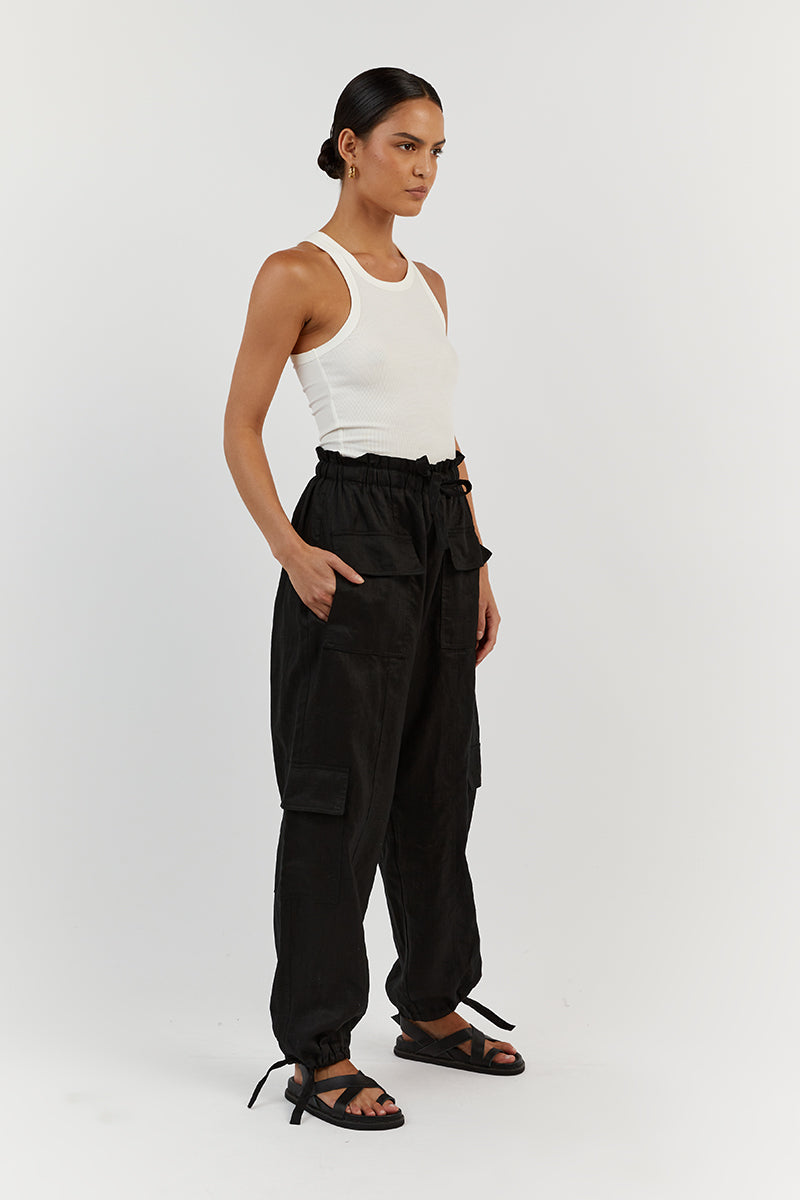 ISLA BLACK LINEN CARGO PANT