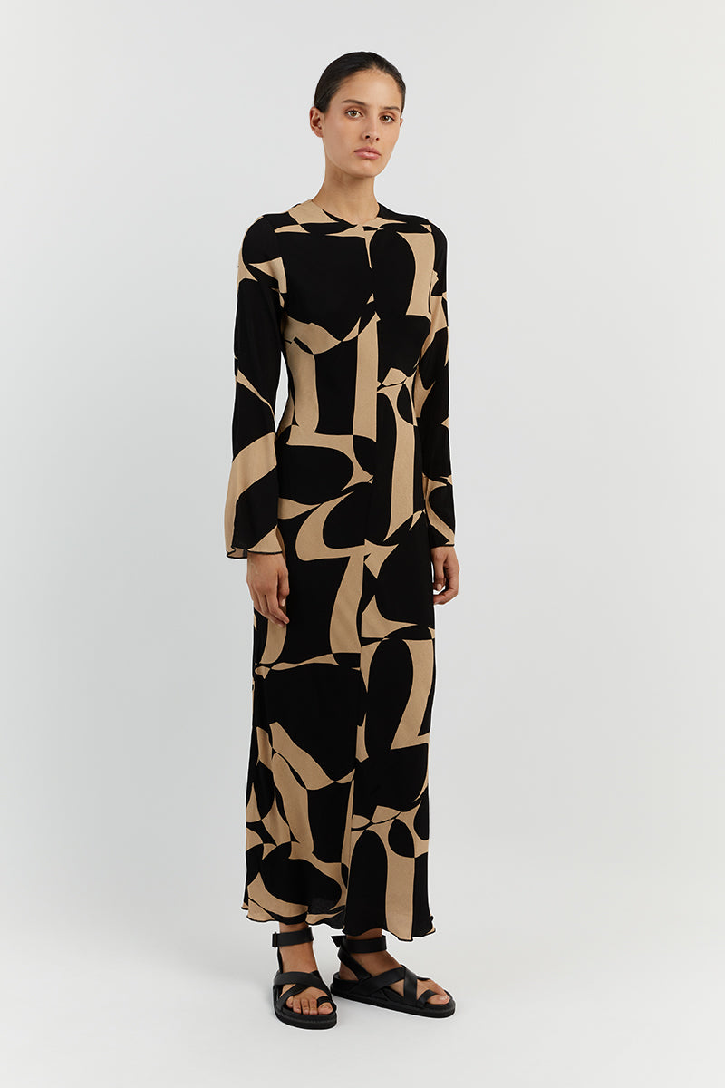 MAPLE CAMEL SLEEVED MIDI DRESS