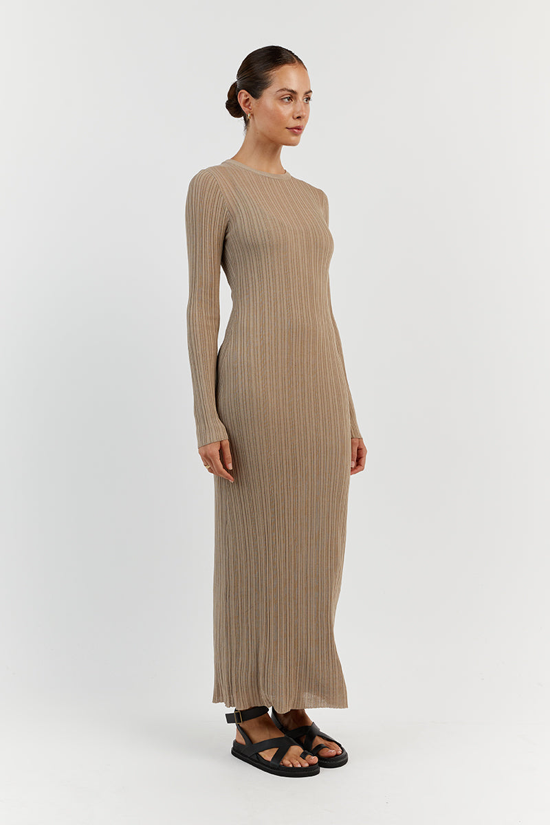 HARPER TAUPE LONG SLEEVE KNIT DRESS