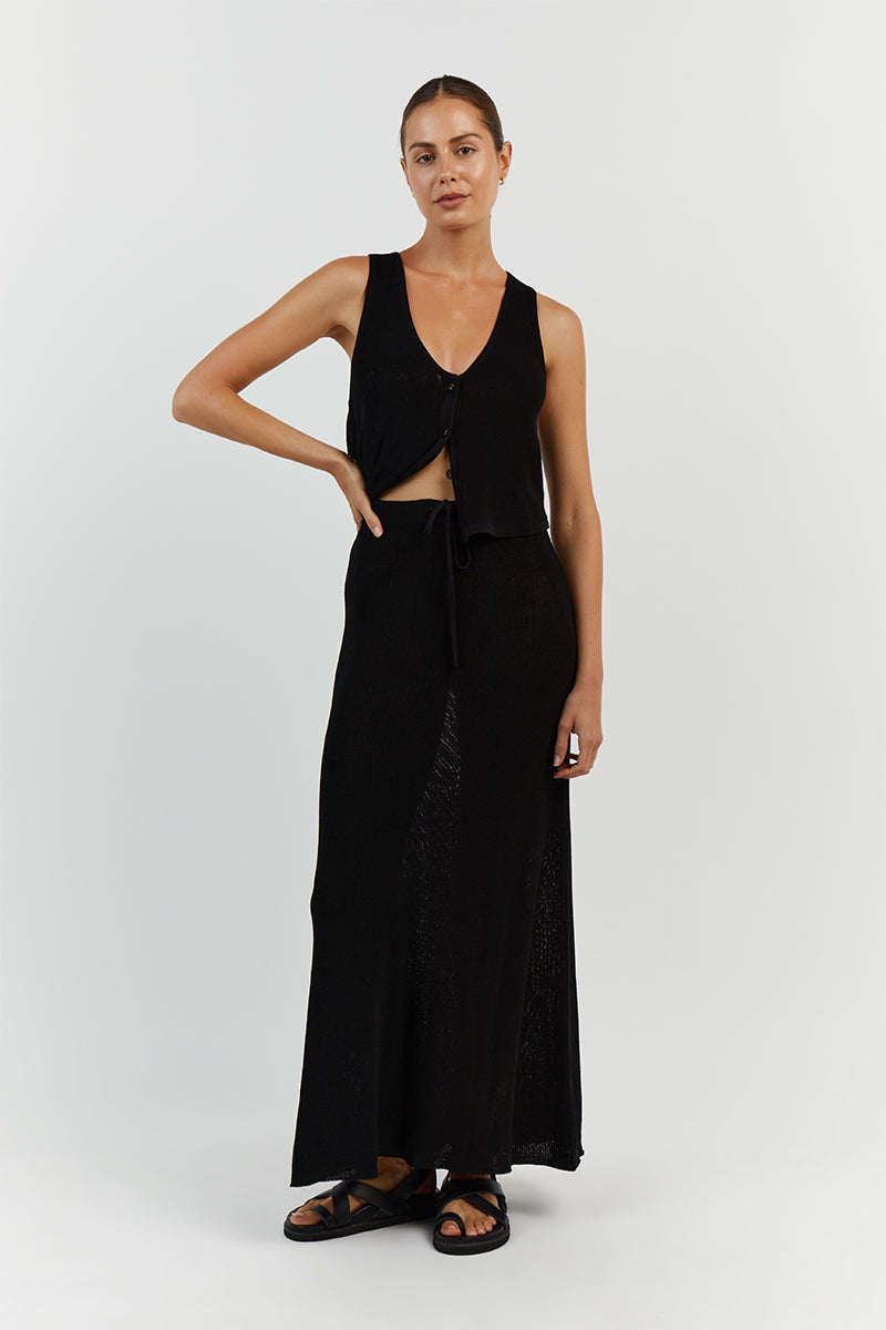 ASHER BLACK KNIT MIDI SKIRT