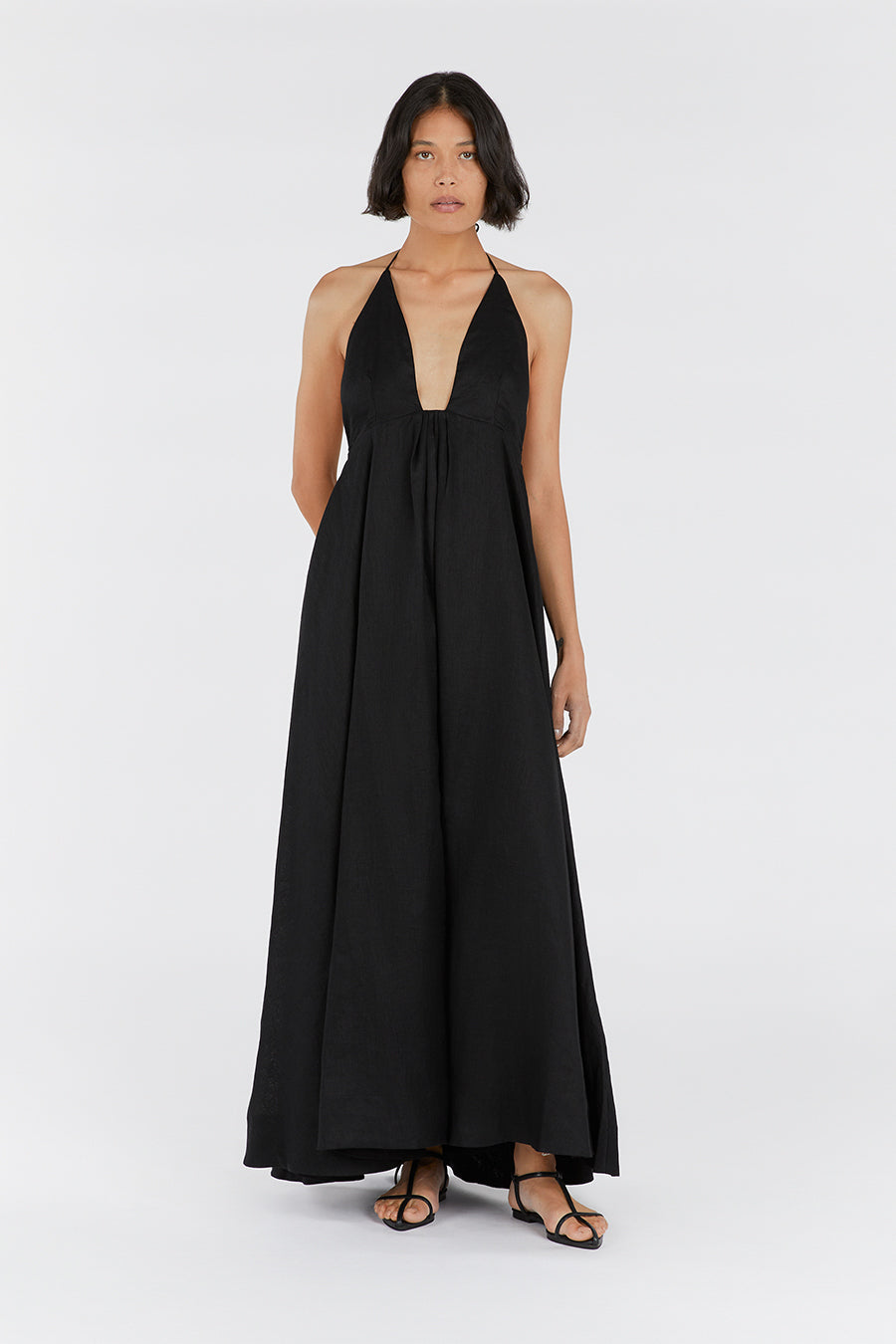 SICILY BLACK LINEN MAXI DRESS