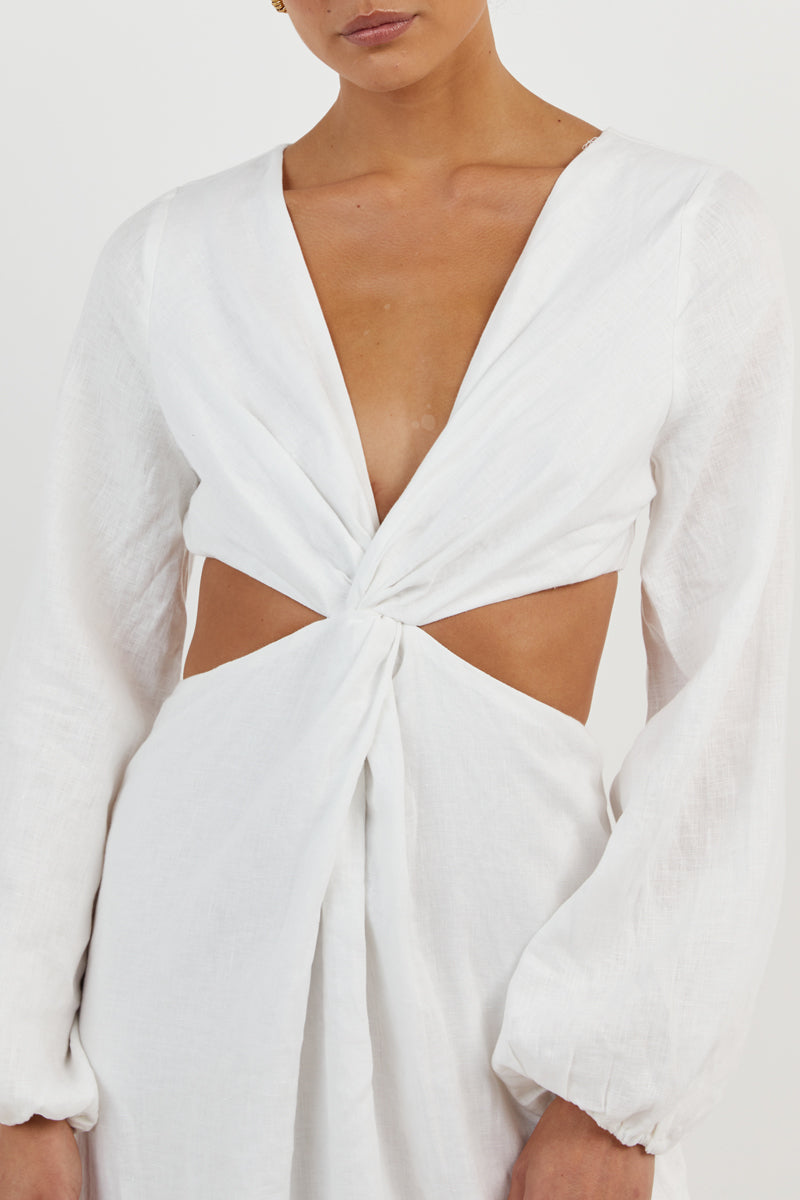 TINA WHITE LINEN MIDI DRESS