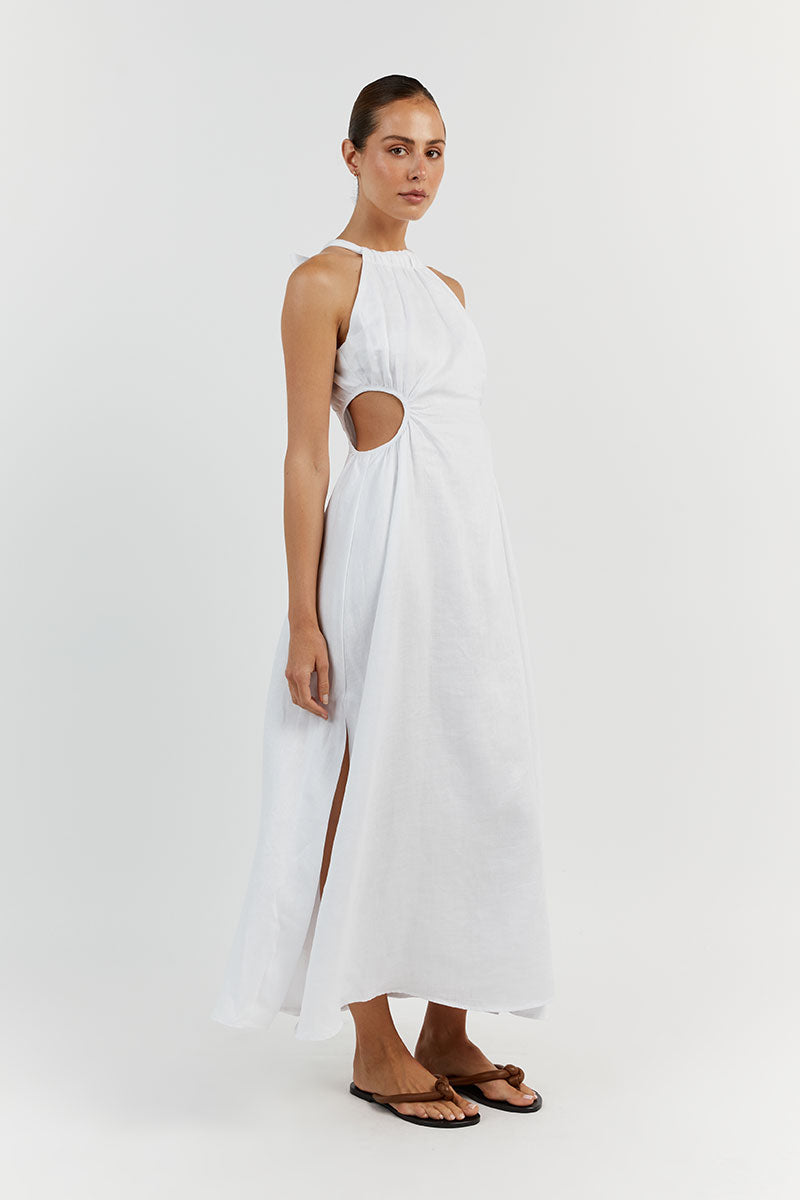 CAMILA WHITE LINEN MIDI DRESS