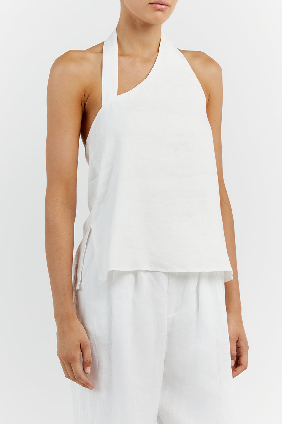 ZOEY WHITE LINEN ASYM TOP
